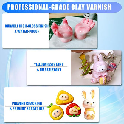 3 Packs Air Dry Clay Varnish, 180ml Air Dry Clay Glaze, Polymer Clay Glaze, High Gloss Clay Sculpture Sealant for Air Dry Clay Pottery Waterproof Scratch Resistant Varnish for Clay (60ML X 3Pack)