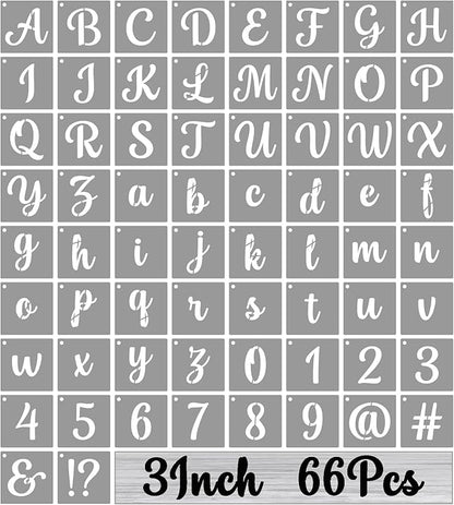 BAMIDELE 3 Inch Alphabet Letter Stencils for Painting, 66 Pcs Reusable Plastic Calligraphy Letter Stencils and Numbers Template Kit for Painting on Wood, Chalkboard, Fabric, Door Porch, Wall Art