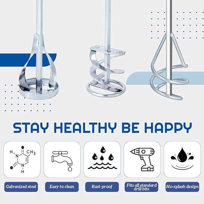 Set of 3 Paint Mixer for Drill Epoxy Resin, Mud, Cement Blades, Paint Stirrer, 15.7" Mixing Paddles and 2.3" Mixing Impeller(White Zinc)