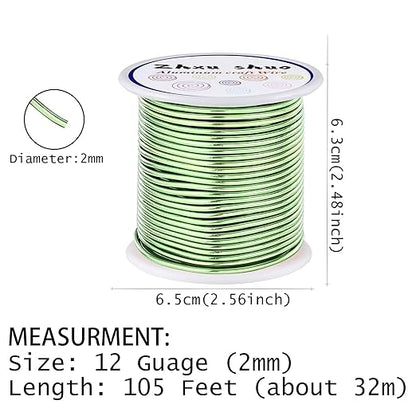 12 Gauge(2mm) Aluminum Wire 35 Yards Anodized Metal Wire for Bonsai Armature Crafting Sculpting Jewelry Craft Making Beading Floral (Light Green, 12 Gauge)