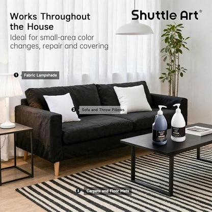 Shuttle Art White Fabric Paint, 33.8 oz(1000 ml) Large Bottle with Pump, Permanent Fabric Paint for Furniture, Sofa, Cushions, Clothes, Soft Non-Toxic Textile Paint for Color Changing, Renewal & Art Creations