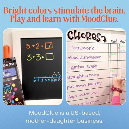 Liquid chalk markers erasable. 6 neon dry & wet erase marker pens for windows, mirrors, whiteboards, chalkboards, glass boards, auto windshields. Reversible thick and thin tip. Washable