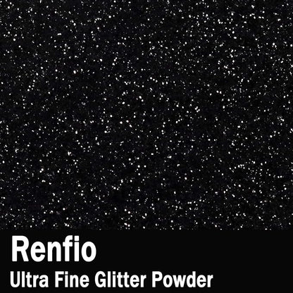Renfio Ultra Fine Metallic Resin Glitter Powder 2.11 Oz (60g) PET Flakes Crafts Sequins 1/128" Black Glitter Epoxy Chips Flakes for Tumblers Slime Halloween Decorations - Deep Black