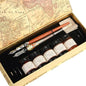GC QUILL MU-02 Calligraphy Pen Set, Glass Dip Pen and Handcrafted Wooden Dip Pen Gift Set with 5 Colors Calligraphy Ink 6 Nibs, Calligraphy Set for Beginners