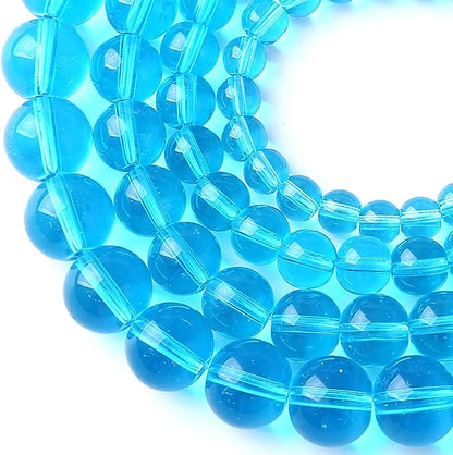 8MM Lake Blue Glass Beads Natural Gemstone Round Loose Stone Beads for Jewelry and Bracelets Making 90pcs 2 Strands 32"