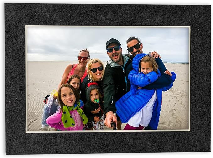 8.5x11 Mat Bevel Cut for 7x9 Photos - Acid Free Dark Grey Suede Precut Matboard with Backing Board and Crystal Clear, Self Seal Photo Mat Bag - for Pictures, Photos, Framing - 4-ply Thickness