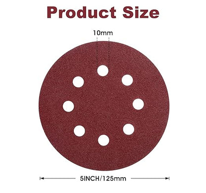 S SATC 150 Pcs Hook and Loop Adhesive Sanding Discs 5 Inch 8 Hole Sandpaper 100 Grit Aluminum Oxide Sander Pads for Random Orbital Sander