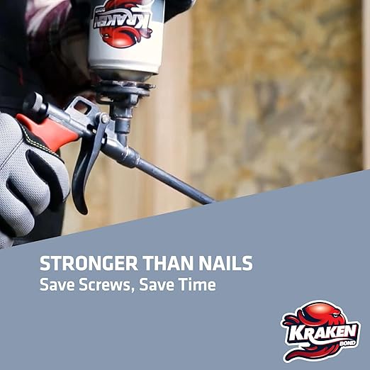 KRAKEN BOND Drywall & Panel Adhesive Foam - (1x24oz) Heavy-Duty, Fast-Curing Construction Adhesive for Concrete, Wood, and Heat Insulation Applications - Gun&Gun Cleaner Set