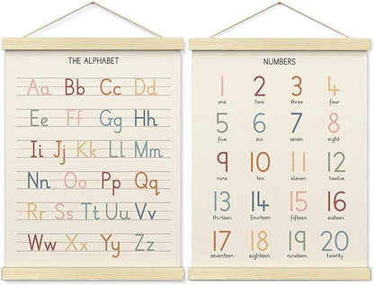 BONETAT Numbers alphabet poster for Nursery Toddlers, Play Room Wall Decor, ABC Wall Chart, Wall Hanging Decor for Toddler Playroom Decor Kids Wall Decor, Wooden Frame Alphabet Banner-A12