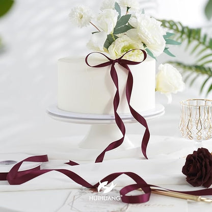 HUIHUANG Wine Red Satin Ribbon 1/2 inch X 50 Yards Continuous, Maroon Double-Faced Satin Ribbon for Gift Wrapping, Bows, DIY Crafts, Flower Bouquet, Wedding, Christmas Decor, Birthday