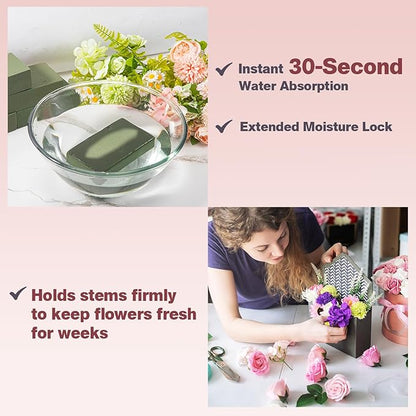 New 2025 6-Pack Floral Foam Blocks, Florist Green Foam for Flower Arrangements, Wet & Dry Styrofoam for Fresh and Artificial Flowers, Premium Plant Sponge Foam for Planters (5.5"L X 3.1"W X 1.6"H)
