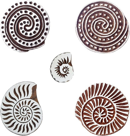 Royal Kraft Spiral Wooden Printing Stamps (Set of 5) - DIY Henna Fabric Textile Paper Clay Pottery Blocks Htag2230
