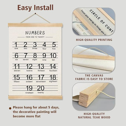 Alphabet and Numbers Wall Chart Set of 2 ,Kids Educational Posters,ABC and 1-20 Number Learning Banners for Toddlers, Preschool Classroom, Homeschool, Nursery, Playroom Decor 14 x 18.5 Inch (Black)