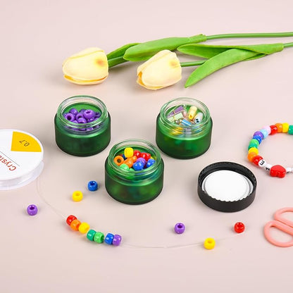 Glass Jars with Lids,Eco-Friendly Cosmetic Containers with Airtight Black Lids & Liners, Multi-Color Options for Cream, Lotion, Body Butter, DIY Skincare Travel Jars (Green Frosted, 1oz)