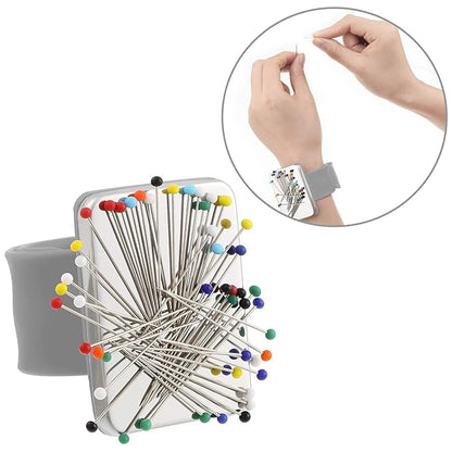 WILLBOND Magnetic Wrist Sewing Pincushion Wrist Magnetic Pin Holder Wristband Pin Cushion Holder with 3 Pcs Stainless Steel Pintail Comb Rat Tail Comb for Hair Clips Hand Sewing(Gray)