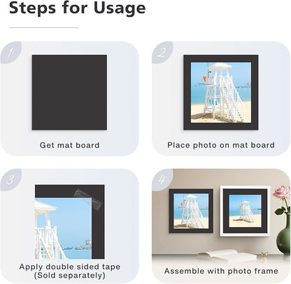 Golden State Art, 8x8 Uncut Photo Mat Matboard - Black Uncut Mats for DIY Projects, Presentation Boards, Art Crafts, Prints (50 Pack)