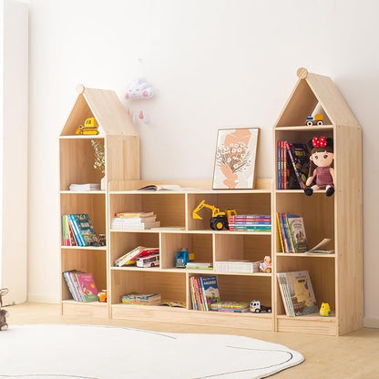 Wooden 7 Compartment Storage Cabinet Organizer Kids 3 Tier Wood Bookshelf School Storage Shelf Classroom Furniture for Kids Natural (47.24" L x 11.81" W x 35.43" H)