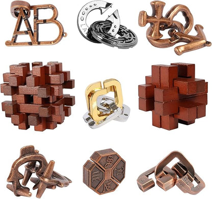 9pcs Difficulty Puzzles Gift for Adults, Teens, and Kids Brain Teaser Puzzles Game Desk Toys