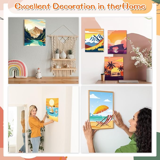 Zhanmai 12 Pack Pre Drawn Canvas for Painting Sip and Paint Kit 8" x 10" Paint Party Set Canvas Painting Pre Printed Canvases for Party Favor DIY Virtual Adult's Date Night(Landscape)