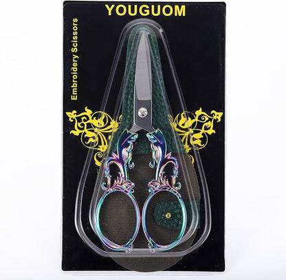 Crafting Scissors, 5.3in Sharp Multipurpose Fabric Scissors with Sheath, Arts Sewing Quilting Office Home School Paper Cutting Shears, Rainbow Large Handles