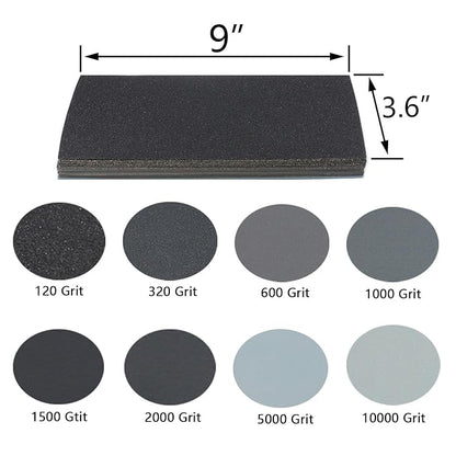 60Pcs of 9x3.6 Inch 8 Grit Mixed Packing Wet and Dry Sandpaper, Woodworking Furniture/Automobiles/Metal/Lacquer Polishing Sanding Sheets，120/320/600/1000/1500/2000/5000/10000 Grit