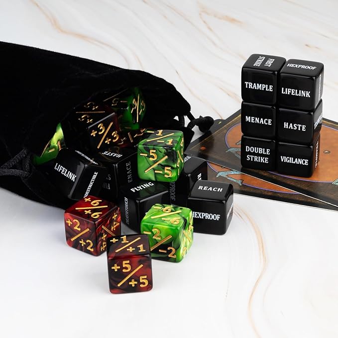 48 Pieces Abilities Keywords MTG Dice Counters Plus One Life Counter Dice Bulk Creature Stats Buff Tokens Dice Set for Magic The Gathering, MTG, Card Games Accessories