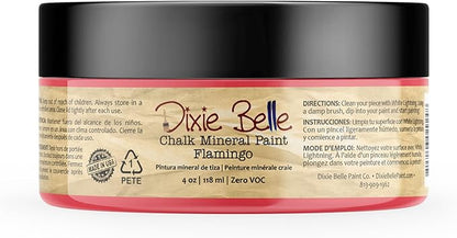 Dixie Belle Paint Company Chalk Finish Furniture Paint - Flamingo (4oz) - Matte Bright Coral Chic Chalk Mineral DIY Furniture Paint