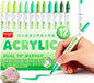 kander 12 Colors Dual Tip Acrylic Paint Markers, Green Color — Extra Fine & Soft Brush Pen Set with Direct Ink Flow for Sketching, Detailing, Coloring on Wood, Canvas, Rock, Glass, DIY Crafts
