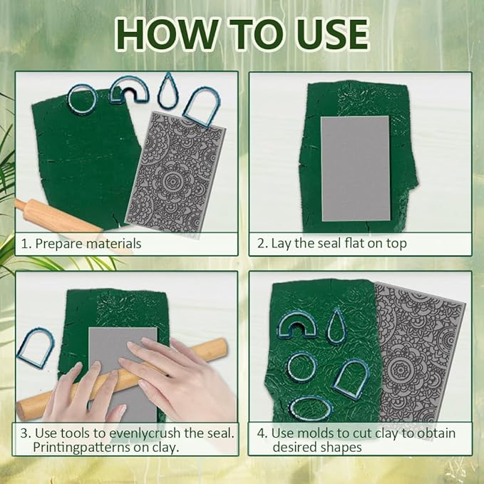 CHGCRAFT 16 Sheets Artistic Flowers Clay Texture Mat Geometric Pattern Polymer Clay Texture Sheets DIY Tools for Pottery Earring Jewelry Making Stamp Engraving Machines, 4x2.6inch