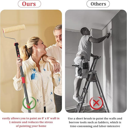 Paint Roller Extension Pole,96inch Brush kit Multi-Function Paint Roller kit Cleaner with House Paint Rollers Brush Stainless Steel Pole,Mural Brush for Walls and Ceiling Paint Roller no drip Grey