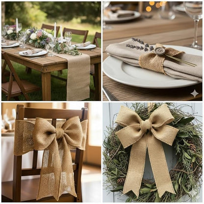 Natural Jute Burlap Ribbon (6" x 30 ft.) - Tight Weave Eco-Friendly Fabric for Crafts, Weddings & Decor