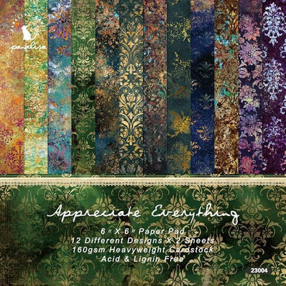 Aesthetic Scrapbook Paper Pad Vintage Patterned Paper 6×6,24 Sheets Single-Sided Boho Scrapbooking CardStock Papers Pad for Holiday Cardmaking DIY Origami Journaling.