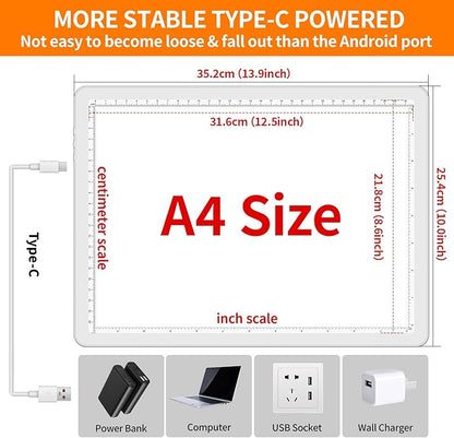 Elice Magnetic A4 Light Board with Bag for Diamond Painting, Tracing LED Light Box with Side Buttons, Super Bright Diamond Art Light Pad, Light Table for Drawing, Sketching, Weeding Vinyl - White