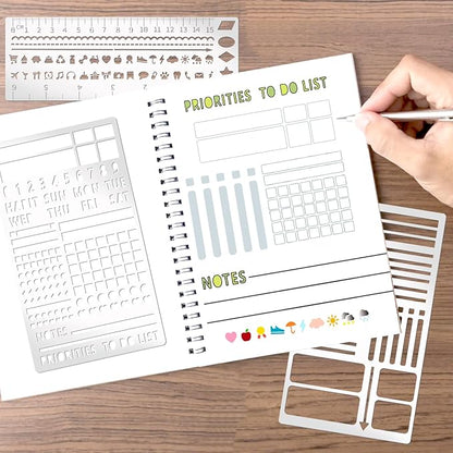 4 Pieces Metal Planner Stencil Journal Engraving Stencils Rustproof Small Letter Metal Stencils for Journaling, Bookmarks, Rulers, Planners, Scrapbooks (Metal4)