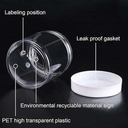 Chuangchou Empty Clear Plastic Storage Favor Jars Wide-mouth Plastic Containers with White Lids (12 Pack) for Beauty Products, DIY Making or Others (8 oz)