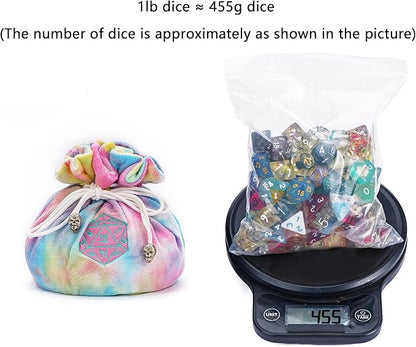 Large Dice Bags with Pockets Rainbow Storage Bag D20 Logo for DND RPG Game Dices (with 1lb Random DND Dice)