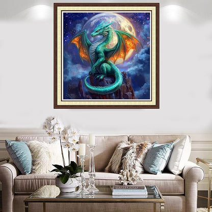Findvoor Counted Cross Stitch Kits for Adults Full Range of Cross Stitching Embroidery Unprinted Pattern for Beginners, 11CT Needlepoint Kit Patterns Embroidery Kits-Moon Blue Winged Dragon 18x18 inch