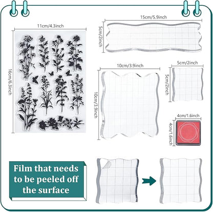 29 Pcs Acrylic Stamps for Crafting Card Making Supplies Set Include 3 Acrylic Clear Stamp Blocks, 6 Clear Silicone Stamps Seals, 20 Craft Ink Pads Stamp for DIY Scrapbooking Journal