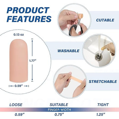 MasterMo Gel Finger Cots Protectors, Silicone Fingers Covers Bandages Caps Sleeves for Fingertip Thumb Protection, Ideal for Trigger, Arthritis, Cracking, Blisters, Callus, Hangnail & Pain Relief (Nude, M, 24PCS)