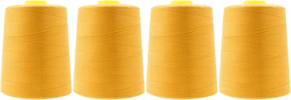 Mandala Crafts 4 Pack of Serger Threads Cones Spools - 20S/2 24000 Yards Polyester Mustard Yellow Threads for Sergers Machine and Overlock Quilting Sewing Machine