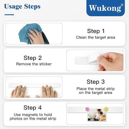 Wukong 10 Pack | 30x3cm(11.81 x 1.18) Magnetic Stainless White Boards Strips, Adhesive Backing Bulletin Bar Board, Memo Board with 32Pcs Colorful Magnets for Office, Home, Photo Wall, Documents