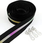 Leekayer #5 Metallic Nylon Coil Zippers by The Yard Rainbow Teeth Zipper Bulk 10 Yards Black Tape with 25pcs Silver Sliders for DIY Sewing Tailor Craft Bag(Black)