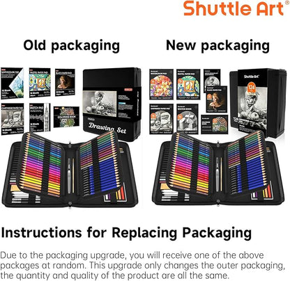 Shuttle Art 124 PCS Drawing Kit, Professional Drawing Supplies with Sketch, Charcoal, Colored, Graphite, Pastel Pencils & Sticks, Complete Drawing Tools and Paper Pads in Zipper Case for Artists&Kids
