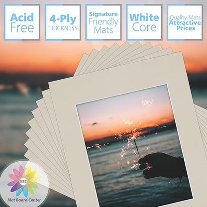 Mat Board Center, Pack of 10, 11x14 Mats for 8x10 Photos Light Gray Color - Bevel Cut, Acid Free, 4-ply Thickness, White Core - for Pictures, Photos, Framing