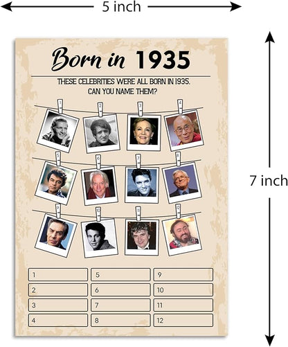 90th Birthday Party Games, Set of 5 Activities for 10 Guests, Born in 1935 Games Bundle, Birthday Party Supplies for Adults, Pack of 50 Cards