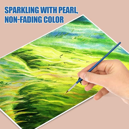 Mini Glitter Watercolor Paint Set with Paper, 24 Colors Shimmer Metallic Watercolour Painting Sets, Solid Pearl Water Color Paints for Adult, Kids, Green 1ml Trial Pack(Letter from Spring)