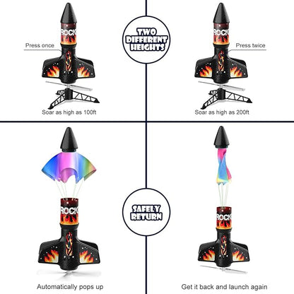 Rocket Launcher for Kids, Self Launching Motorized Air Rocket Toy, Outdoor Toys for Ages 8-12, Model Rockets with Parachute Safely Land, Spaceship Launch up to 200 ft Birthday Gifts for Boys