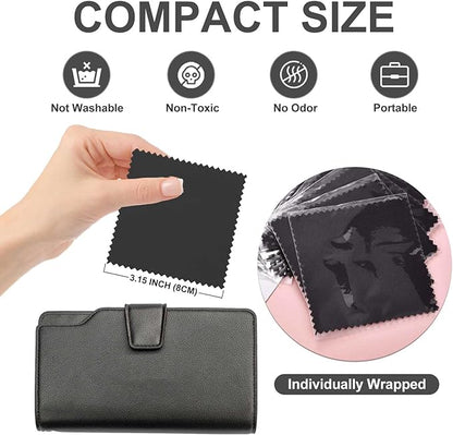 SEVENWELL 50pcs Jewelry Cleaning Cloth Black Polishing Cloth for Sterling Silver Gold Platinum Small Silver Polish 8x8cm