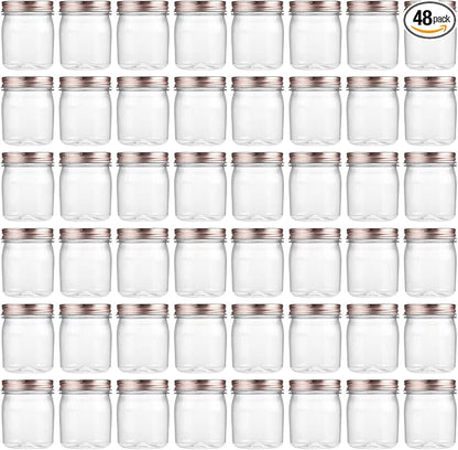 novelinks 8 oz Clear Plastic Jars with Screw-On Lids - BPA-Free Refillable Storage Containers for Slime, Spices, Crafts, Kitchen & Home Organization (48 Pack,Rose Gold)