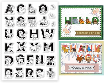 Cute Animals 26 Alphabet Clear Stamps for Card Making Decoration Cute Dog Alphabet Clear Stamps for Scrapbooking Lovely Animals Clear Stamps Educational Gifts for Playroom Classroom